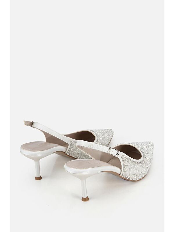 Yaya By Hotiç Beyaz Yaya By Hotic Kemik Taşlı Kadın Arkası Açık Stiletto
