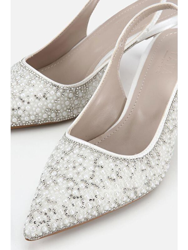 Yaya By Hotiç Beyaz Yaya By Hotic Kemik Taşlı Kadın Arkası Açık Stiletto