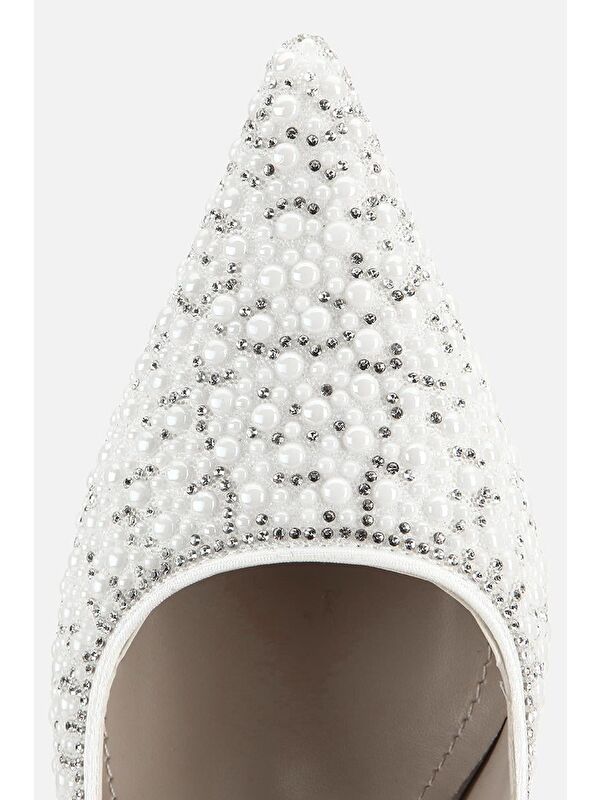 Yaya By Hotiç Beyaz Yaya By Hotic Kemik Taşlı Kadın Arkası Açık Stiletto