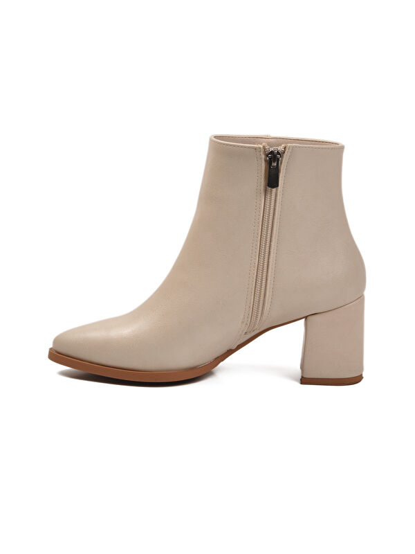 Bej Cilt Fermuarlı Polarlı Kaymaz Kadın Topuklu Bot 343126 Z - Görsel 5