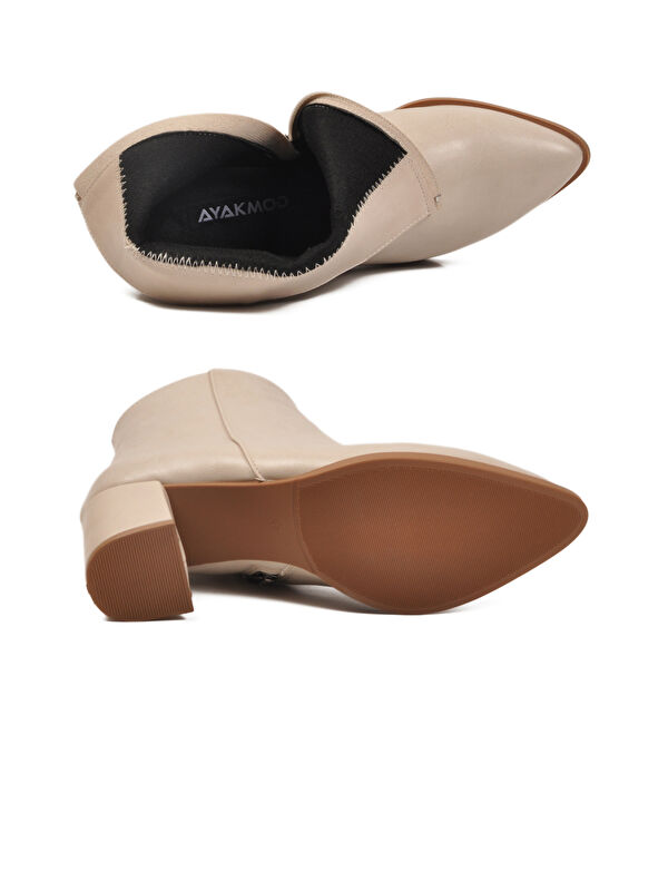 Bej Cilt Fermuarlı Polarlı Kaymaz Kadın Topuklu Bot 343126 Z - Görsel 6