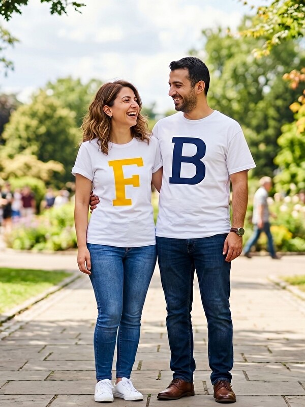 Trendseninle Kadın Erkek F+B Baskılı Kombin Tişört