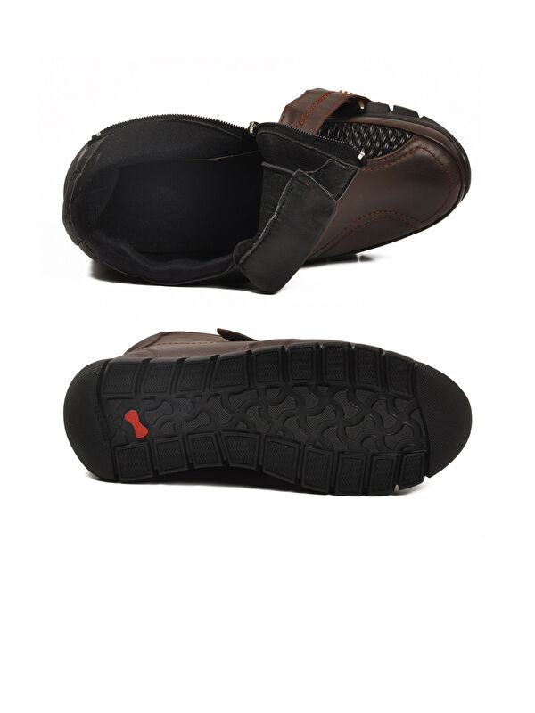 Kahve Hakiki Deri İçi Polarlı Cırtlı Fermuarlı Kaymaz Kadın Bot 3609 Z - Görsel 6