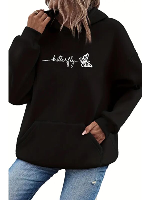 Oksit Butterfly Ön Yazı Baskılı İçi Pamuklu Unisex Sweatshirt