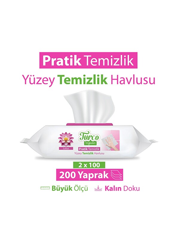 Baby Turco Turco Doğadan Pratik Yüzey Temizlik Havlusu Lotus 2x100 (200 Yaprak)