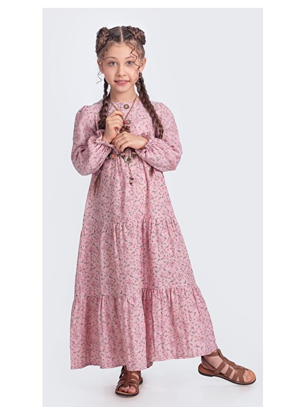 Mnk Baby & Kids Müslin Kumaş Kız Çocuk Uzun Kollu Elbise M00705