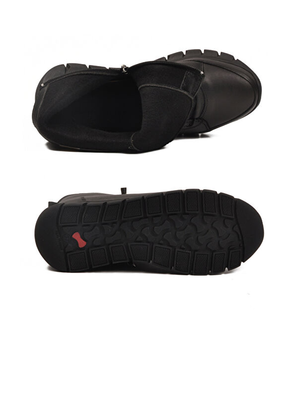 Siyah Hakiki Deri İçi Polarlı Kaymaz Fermuarlı Kadın Bot 3910 Z - Görsel 6