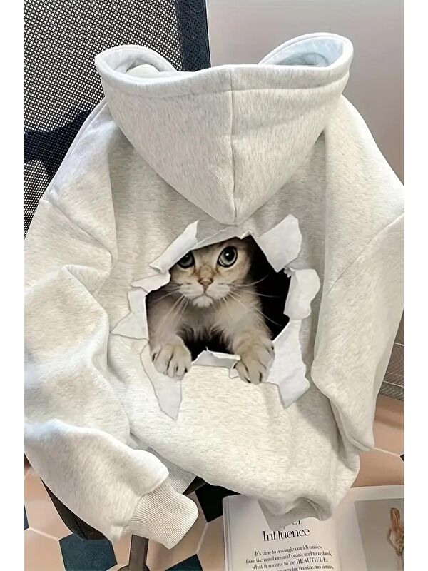 Oksit Caty Kedi Sırt Baskılı İçi Pamuklu Unisex Sweatshirt