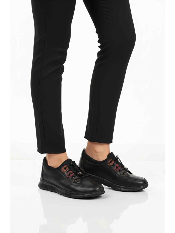 Siyah Hakiki Deri Ortopedik Kadın Casual Ayakkabı 660 Z - Görsel 2