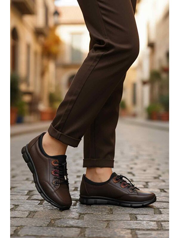 Kahve Hakiki Deri Ortopedik Kadın Casual Ayakkabı 660 Z - Görsel 4