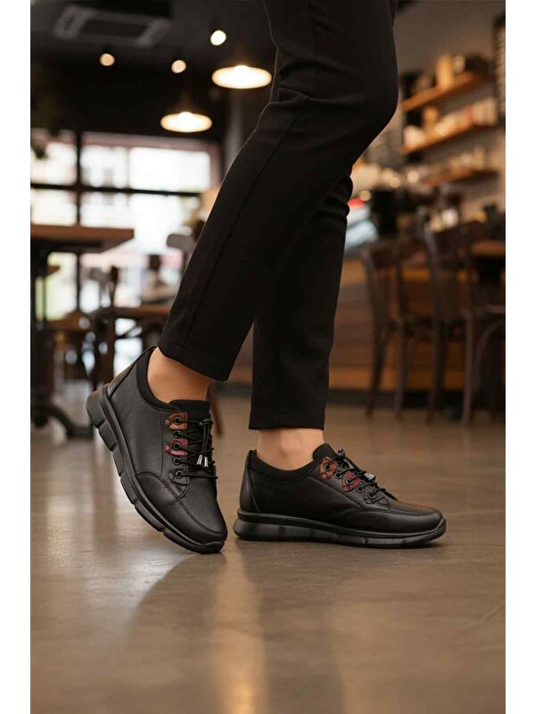 Siyah Hakiki Deri Ortopedik Kadın Casual Ayakkabı 660 Z - Görsel 4