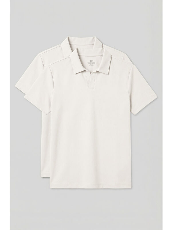 Tommylife Rahat Form Polo Yaka 2li Paket Ekru Erkek T-Shirt - 88496