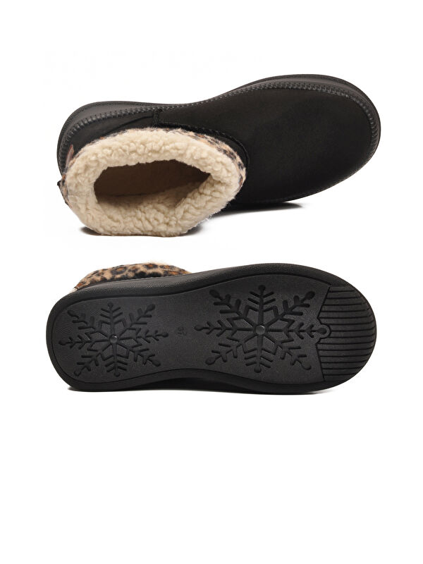 Siyah Leopar Kürklü Soğuğa Dirençli Kaymaz Kadın Bot 25001 Z - Görsel 6