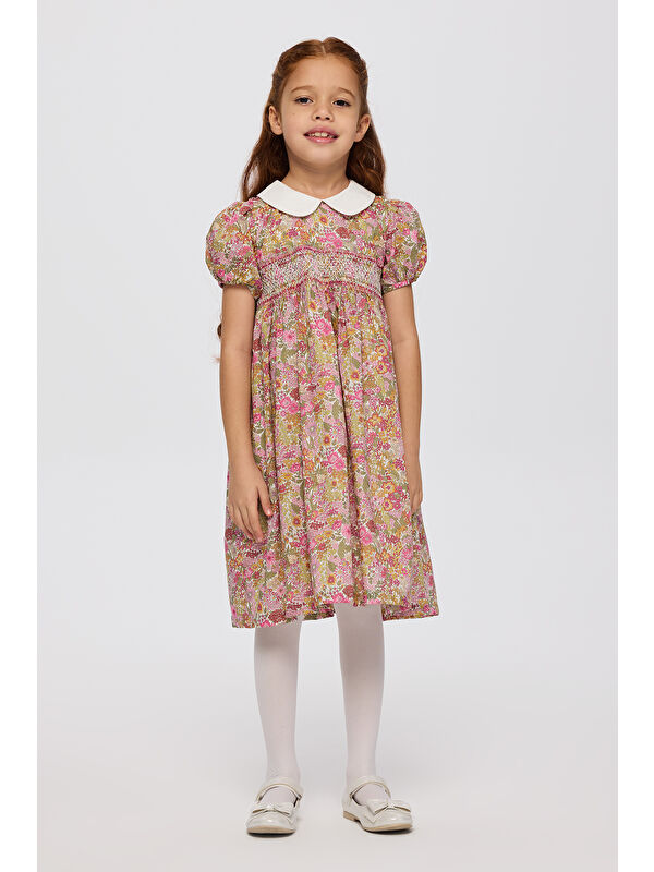 Panço Liberty Kumaş Çiçek Desenli Kız Çocuk Elbise