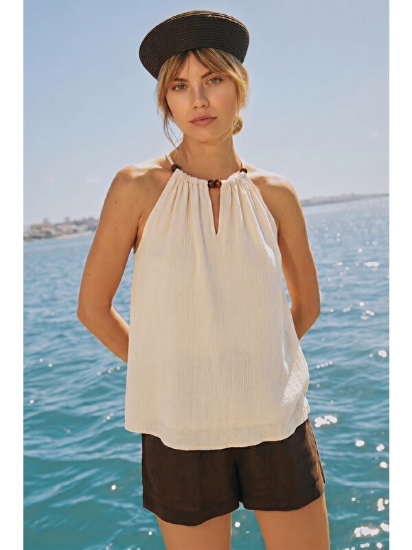 SATEEN Aksesuar Detaylı Bluz - Taş