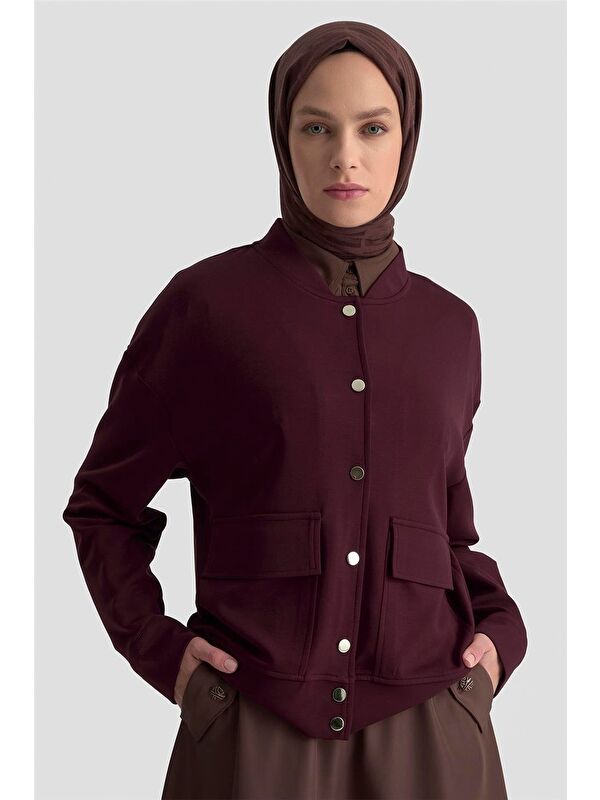 ARMİNE Zımbalı Örme Ceket 25Kd4032 Mürdüm