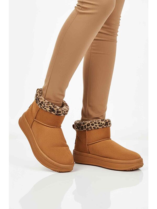 Taba Leopar Kürklü Soğuğa Dirençli Kaymaz Kadın Bot 25001 Z - Görsel 2