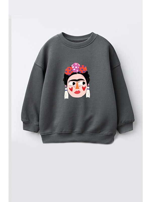 Monila Kız Çocuk 3 İplik Kumaş Pamuklu Frida Baskılı Sweatshirt