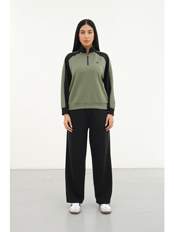 Shooter Sportswear Lacivert - Çağla Kadın Modal Eşofman Takımı Yarım Fermuarlı Üst Bol Paça Alt Rahat Kalıp