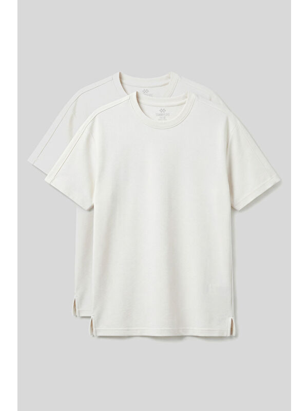 Tommylife Rahat Form O Yaka 2li Paket Ekru Erkek T-Shirt - 88495