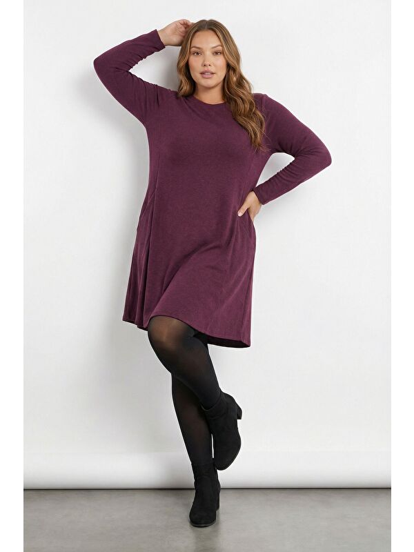 Stil Diva Büyük Beden Mor Soft Touch Cepli Tunik Elbise 285078