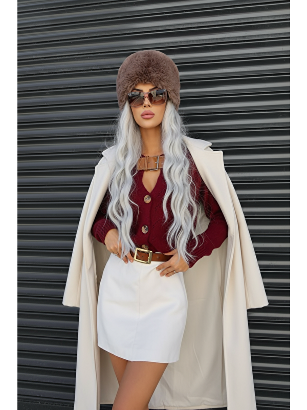 She Wears Yakası Kemer Detaylı Düğmeli Triko Hırka E-140