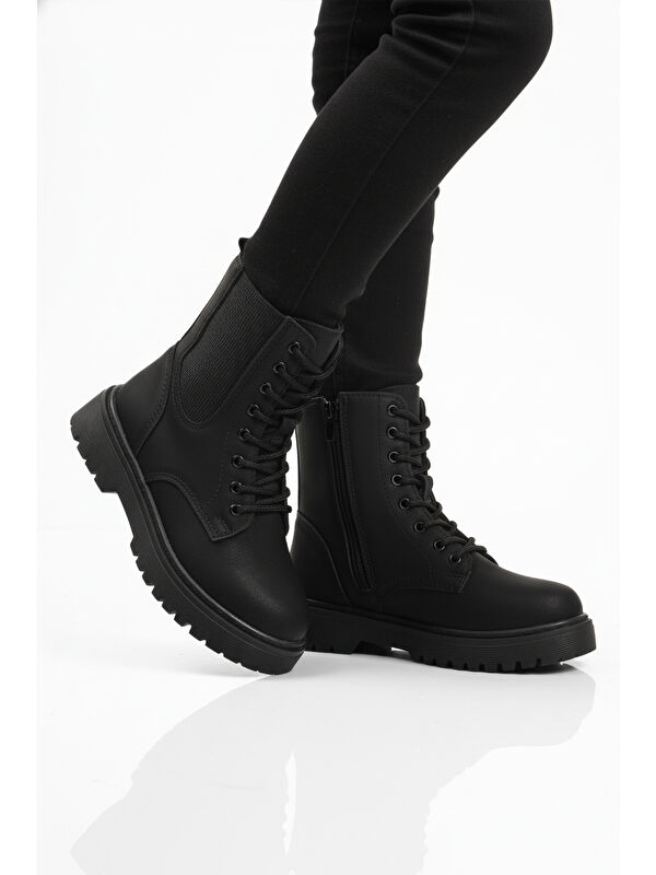 Siyah Zümrüt Polarlı Kaymaz Soğuğa Dirençli Deri Çocuk Bot Tuno 07 F - Görsel 2