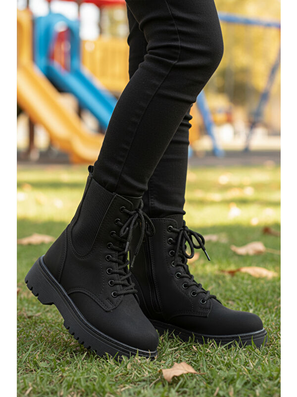 Siyah Zümrüt Polarlı Kaymaz Soğuğa Dirençli Deri Çocuk Bot Tuno 07 F - Görsel 4