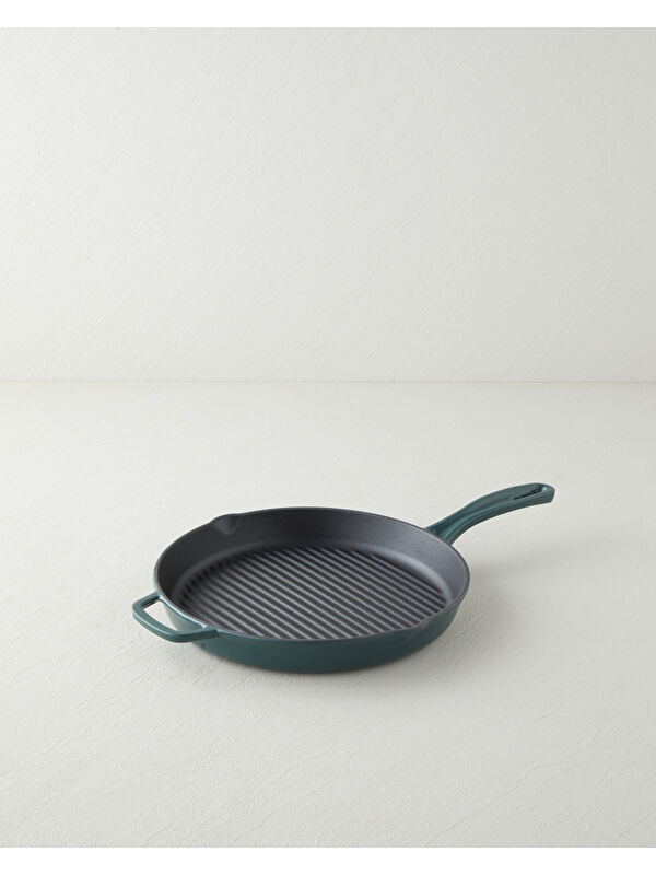English Home Hecha Demir Döküm Yuvarlak Grill Tava 28x4 cm Mat Yeşil