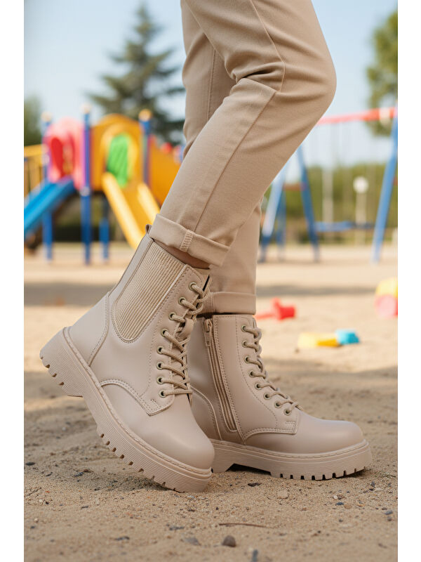 Bej Polarlı Kaymaz Soğuğa Dirençli Deri Çocuk Bot Tuno 07 F - Görsel 4