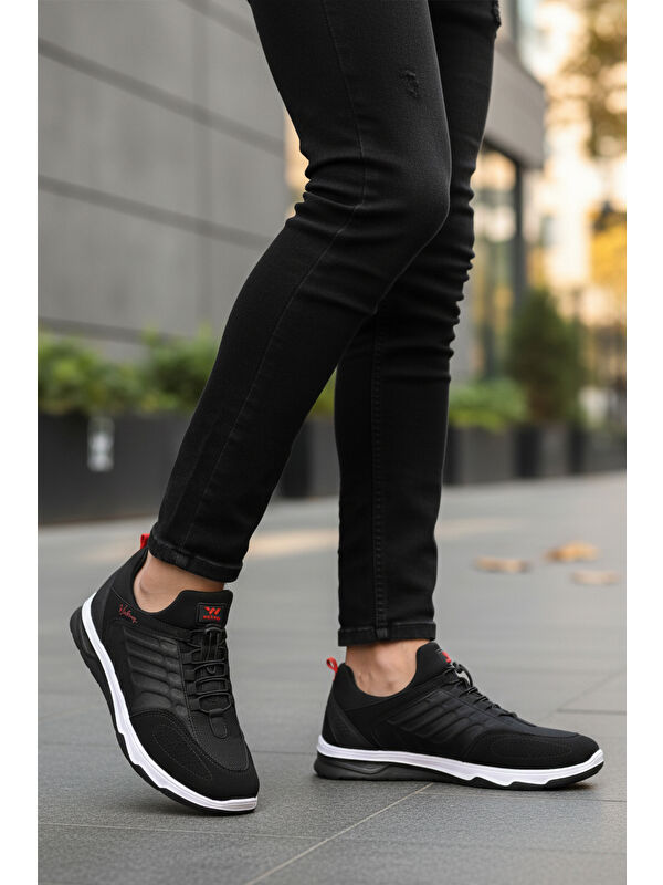 Siyah Kırmızı Elastik Bağcıklı Hafif Esnek Erkek Spor Ayakkabı Dong 2534 M - Görsel 4