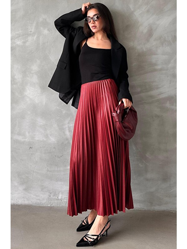 Madmext Bordo Pileli Kadın Etek Mg2318