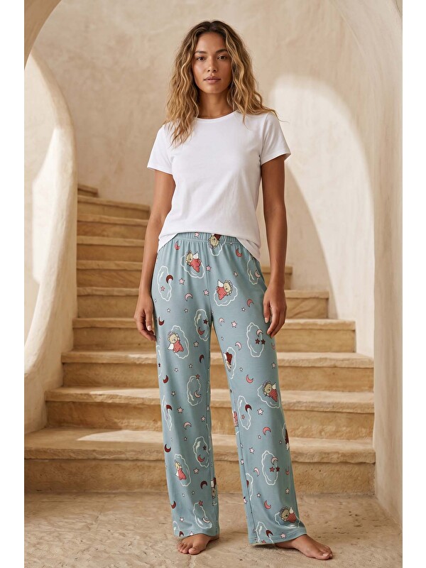 Remsa Kadın Yumoş Kumaş Bulut Desen Tek Pijama Alt 31 Mint