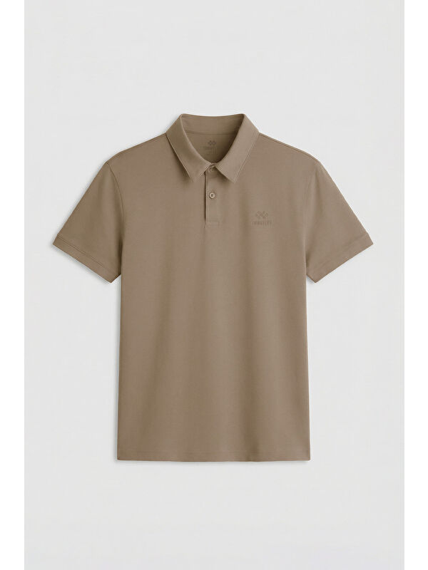 Tommylife Koyu Bej Standart Kalıp Basic Polo Yaka Erkek T-Shirt - 87748