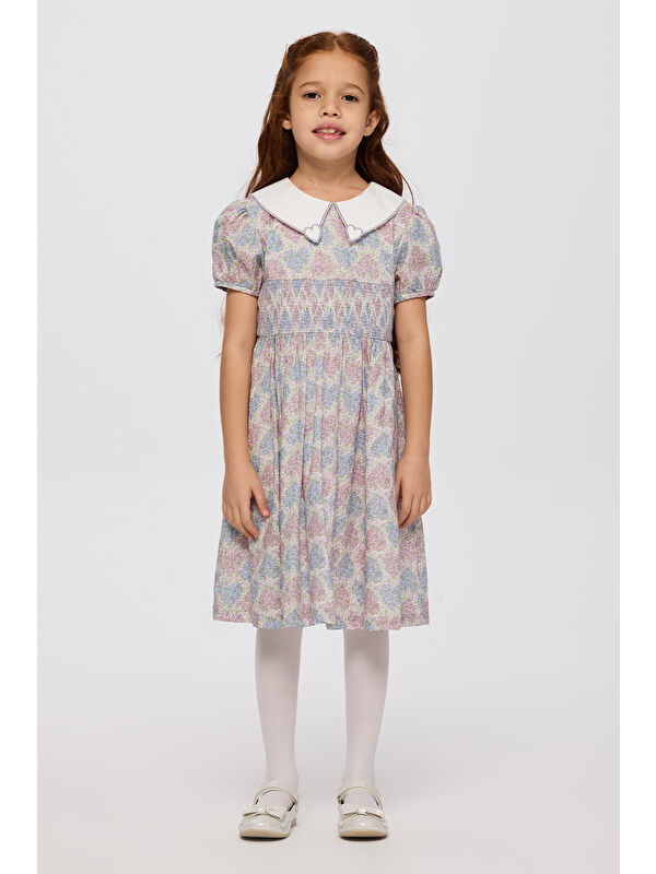 Panço Liberty Kumaş Çiçek Desenli Kız Çocuk Elbise