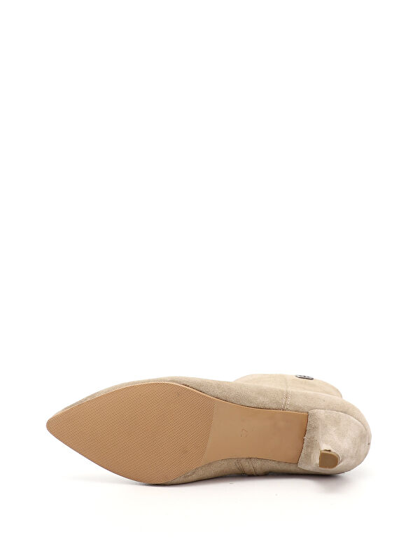 Kadın BEJ Fermuarlı Sivri Burun Hakiki Deri Bot - Görsel 5