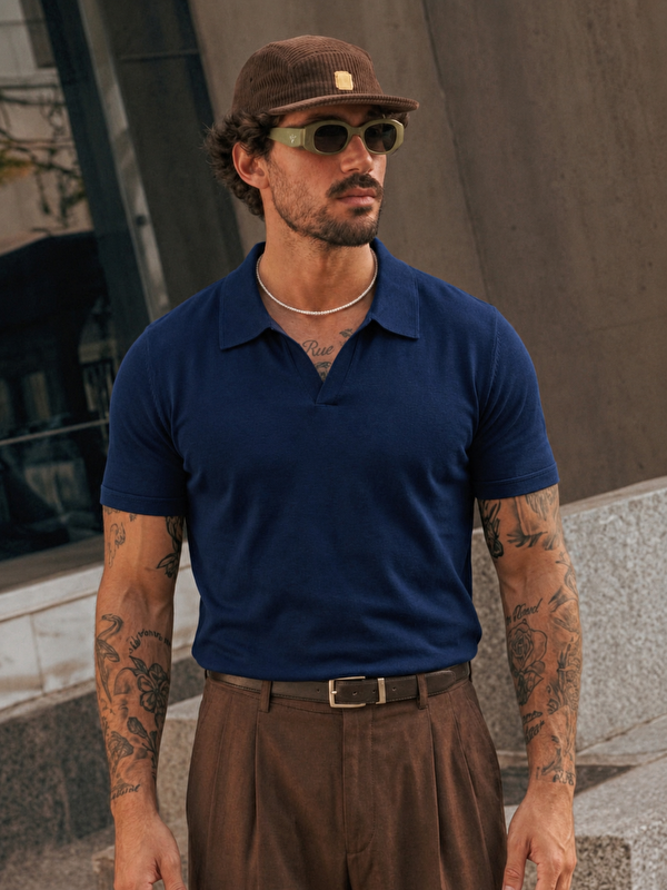 COMBINE Erkek Polo Yaka %100 Pamuklu Basic Lacivert Tişört