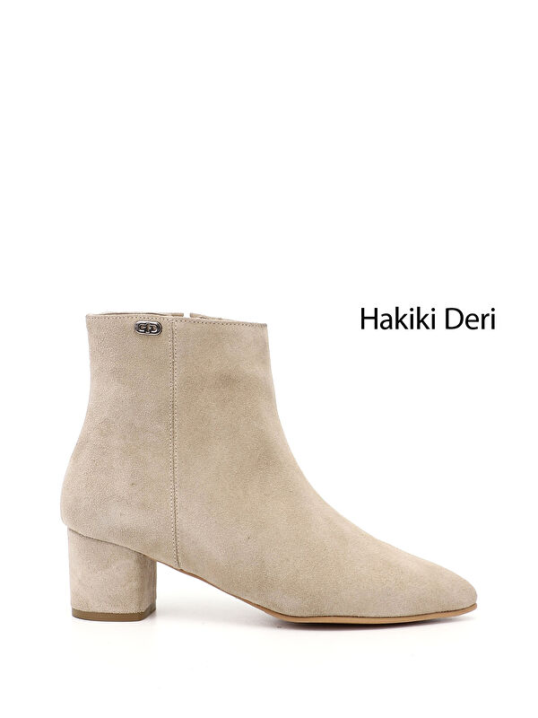 Kadın BEJ Fermuarlı Sivri Burun Hakiki Deri Bot - Görsel 2