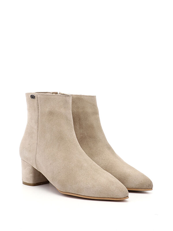 Kadın BEJ Fermuarlı Sivri Burun Hakiki Deri Bot - Görsel 3