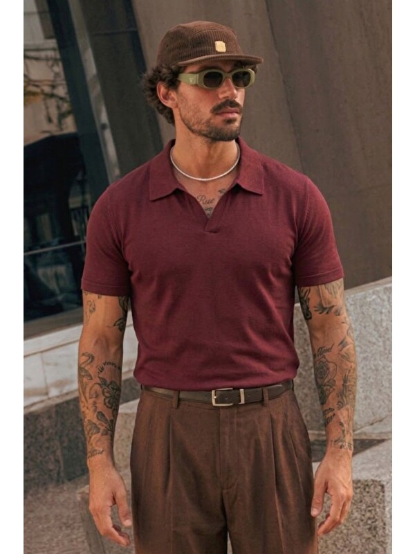 COMBINE Erkek Polo Yaka %100 Pamuklu Basic Bordo Tişört