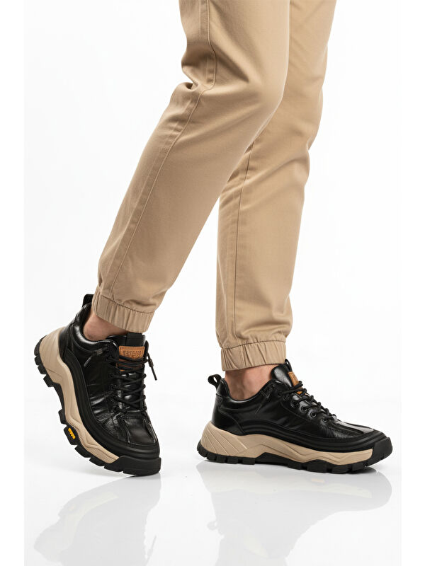 Siyah Hakiki Deri Bağcıklı Erkek Sneaker 25K570 M - Görsel 2