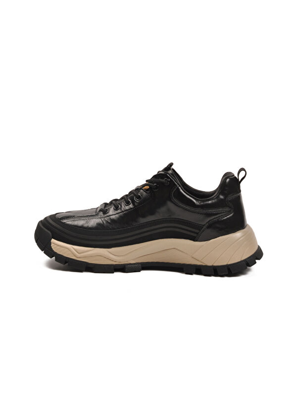 Siyah Hakiki Deri Bağcıklı Erkek Sneaker 25K570 M - Görsel 5