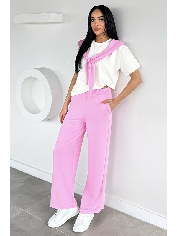 Gülseli Kadın Bel Lastikli Pantolon Ön Bağlamalı Bluz İkili Takım