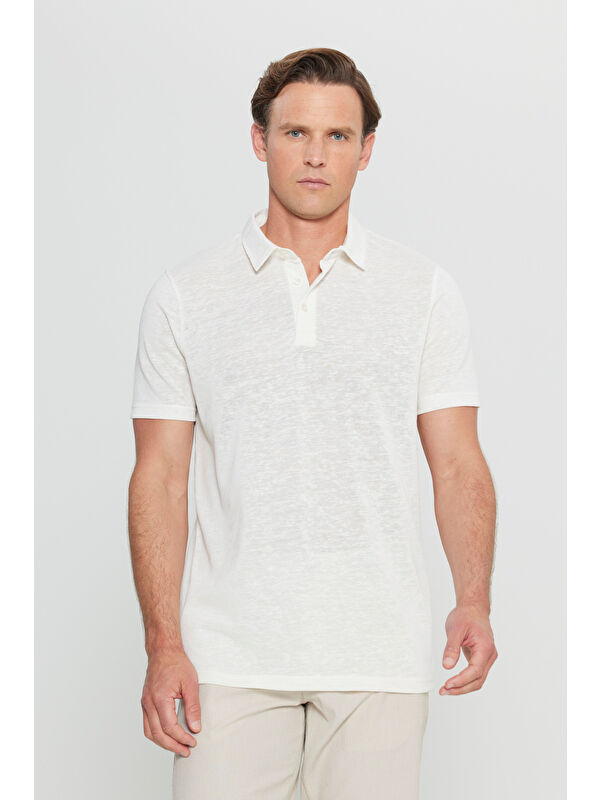 Altınyıldız Classics Erkek Ekru Pamuklu Slim Fit Dar Kesim Polo Yaka Tişört
