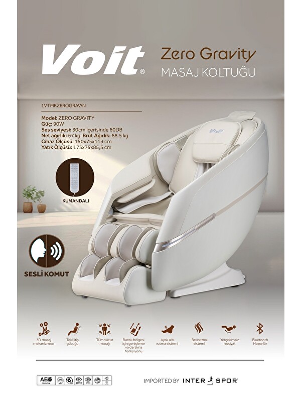 Voit Zero Gravity Masaj Koltuğu 3D Masaj Kumandalı Bluetooth Hoparlörlü  MONTAJ GEREKTİRMEZ
