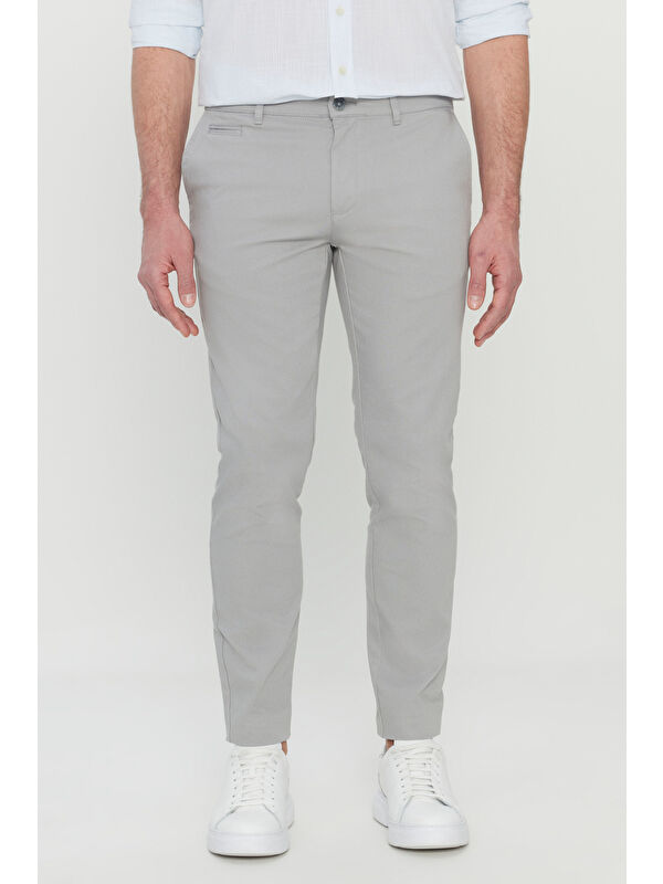 Altınyıldız Classics Erkek Gri Pamuklu Slim Fit Armürlü Yan Cepli Esnek Casual Pantolon