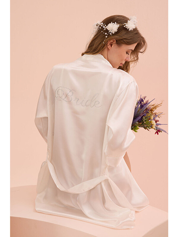 LOYA Ekru Bride Saten Sabahlık