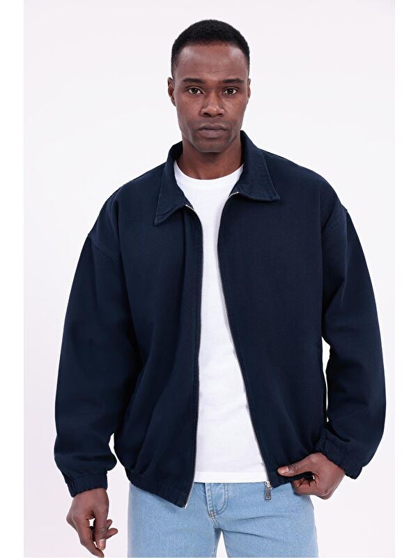 Freemen Erkek Basic Gabardin Kumaş Fermuarlı Oversize Mevsimlik Polo Yaka Ceket