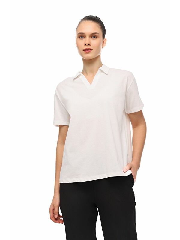 Kinetix WL 12ABELA 6FX Ekru Kadın Polo Yaka Kısa Kol T-Shirt
