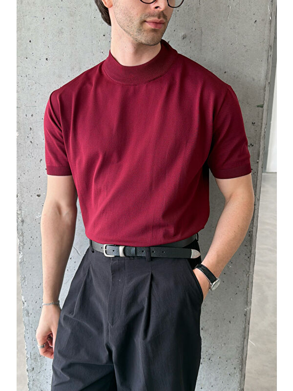 HYMAN Erkek Oversize Yarım Balıkçı Triko Kısa Kol T-shirt